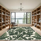 Classic Forest Green Acanthus Leaf Damask Rug