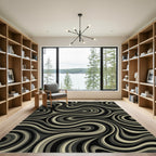 Abstract Swirling Monochrome Ribbon Curves Rug
