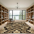 Elegant Gold Acanthus Leaf Damask Rug