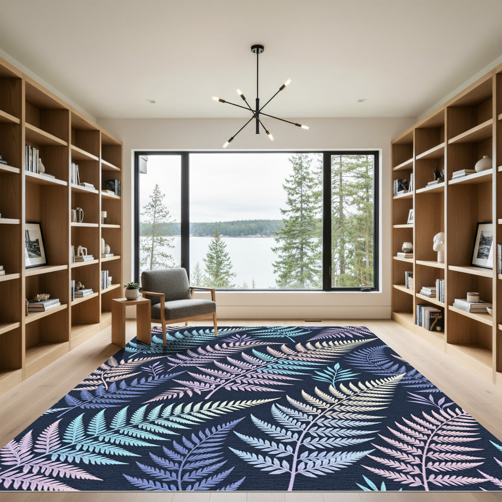 Pastel Fern Leaf Pattern Background Rug