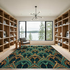 Gothic Arch Emerald and Gold Trellis Rug