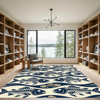 Navy Blue Skeletal Fish Wave Composition Rug