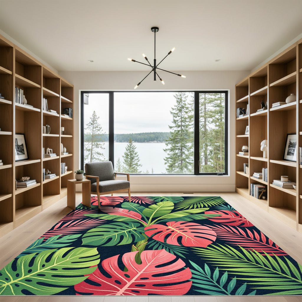 Vibrant Tropical Leaf Foliage Collage Rug