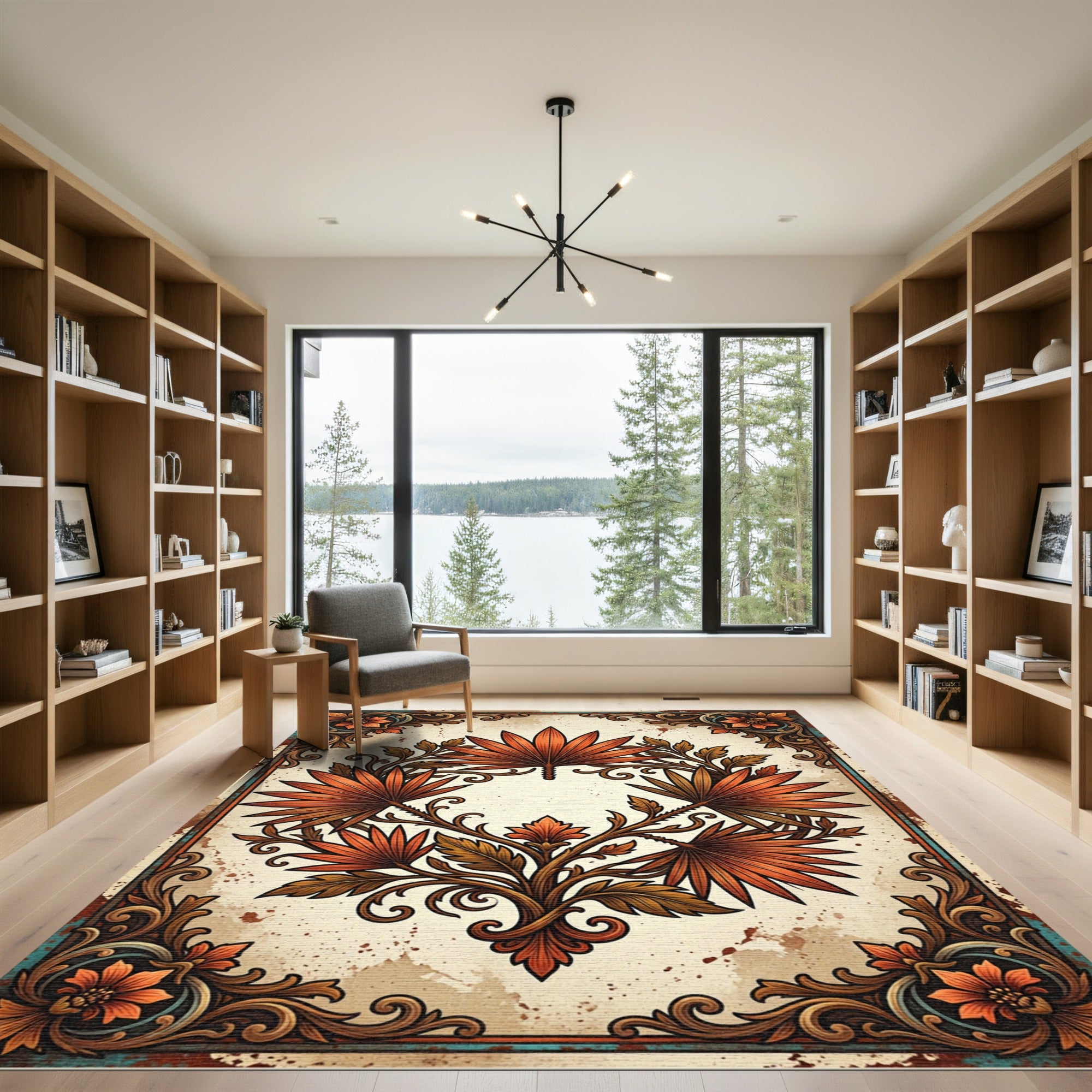 Ornate Sunset Palm Leaf Botanical Rug