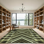 Modern Olive Geometric Chevron Plaid Rug