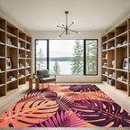 Vibrant Coral Tropical Leaf Collage Rug
