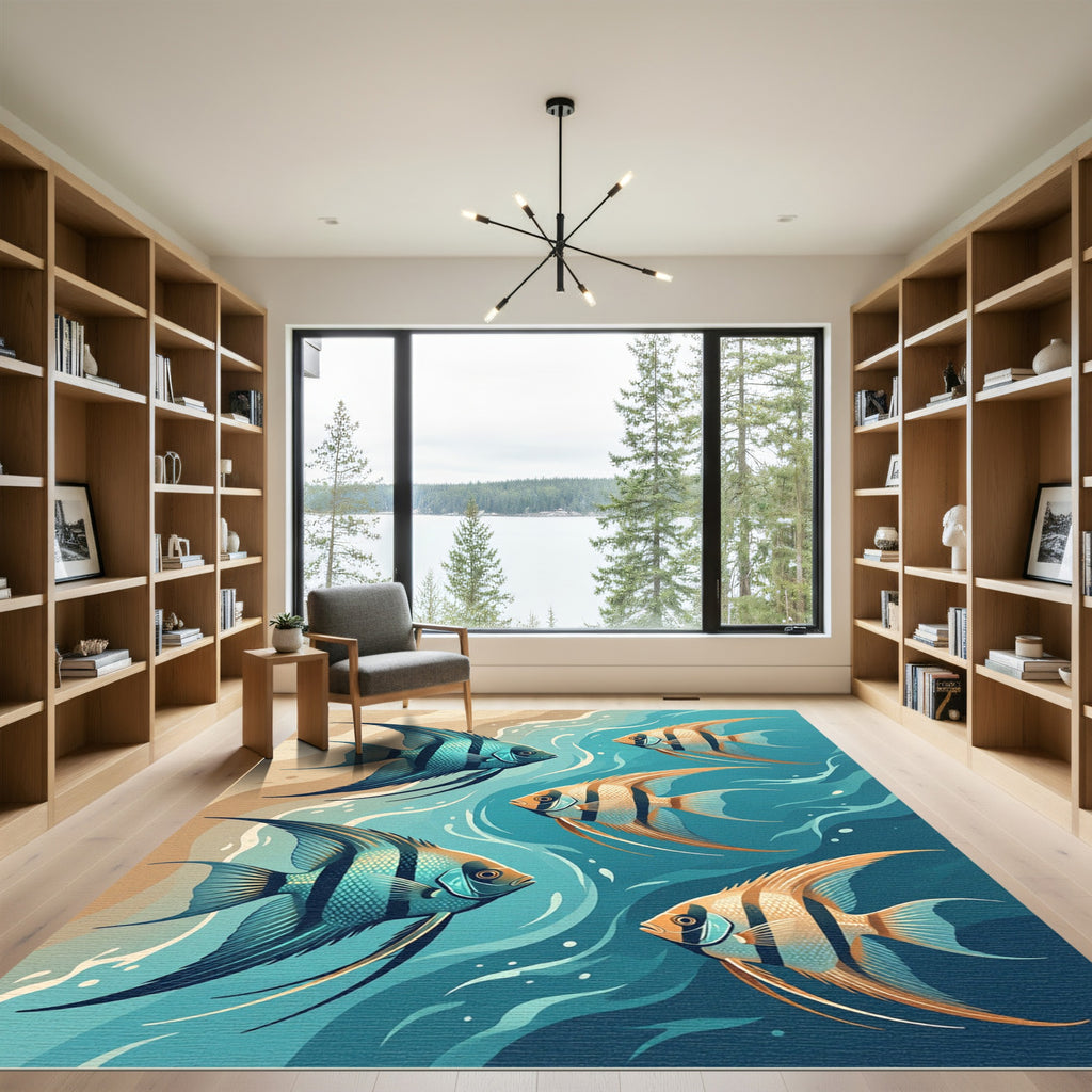 Elegant Angelfish Swimmer Ocean Surface Art Rug