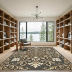 Ornate Gold Damask Floral Medallion Rug