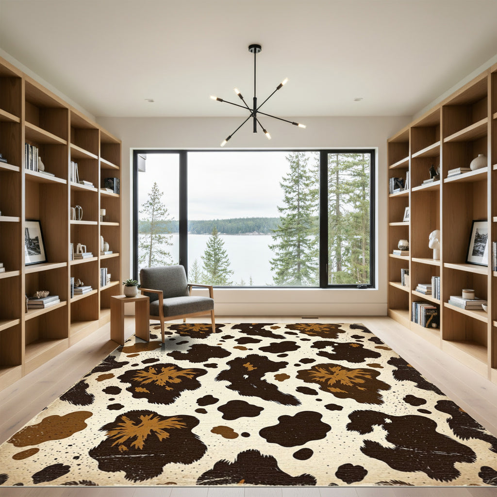 Rustic Brown Cowhide Abstract Animal Spot Rug