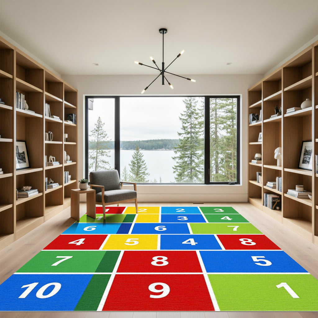Vibrant Grid Art Number Square Rug