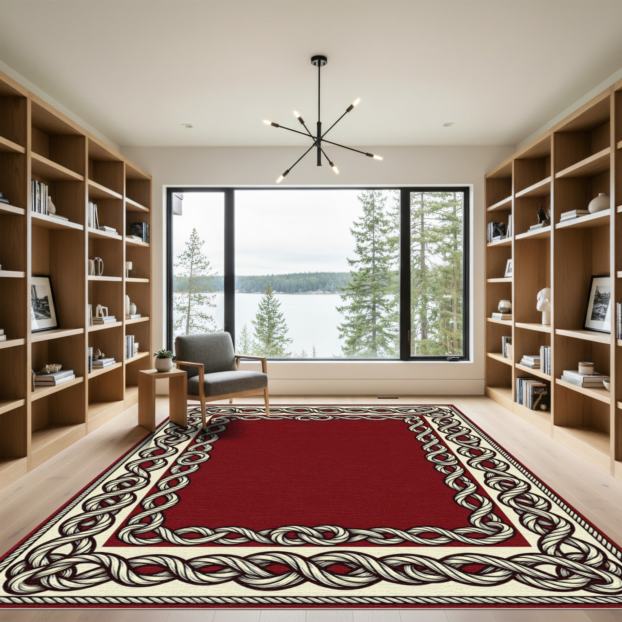 Crimson Cream Braided Border Rug