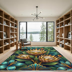 Art Deco Golden Protea Tropical Foliage Rug