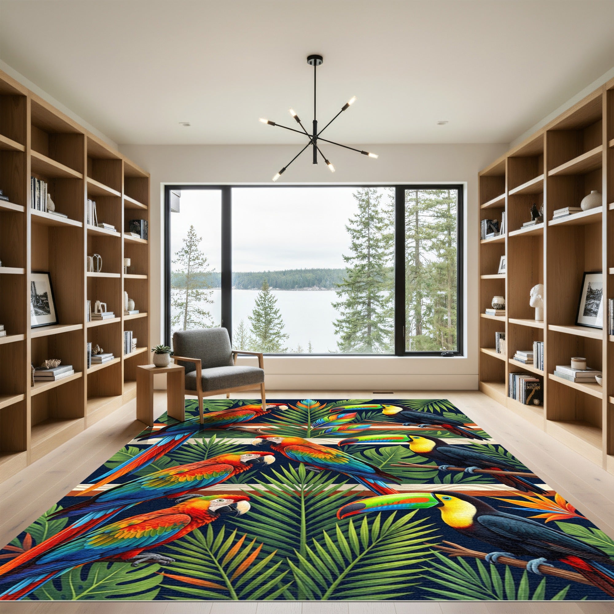 Vibrant Tropical Macaw and Toucan Jungle Rug