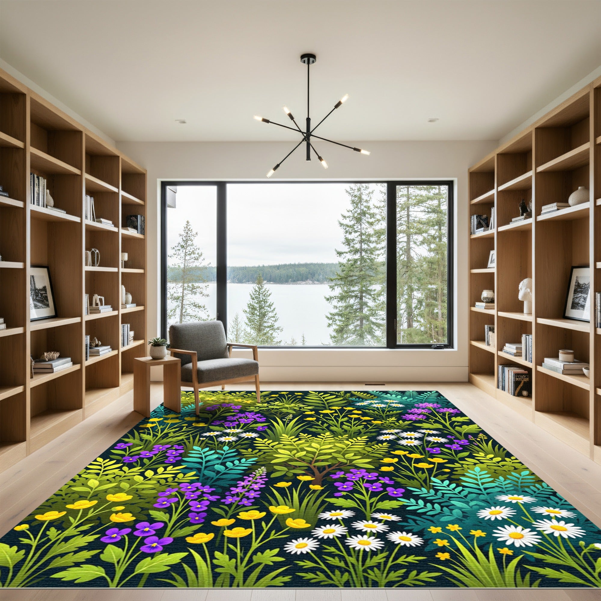 Vibrant Yellow Purple Daisy Meadow Rug