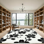 Minimalist Black and White Floral Branch Rug