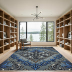 Ornate Blue Gray Damask Fleur Scroll Rug