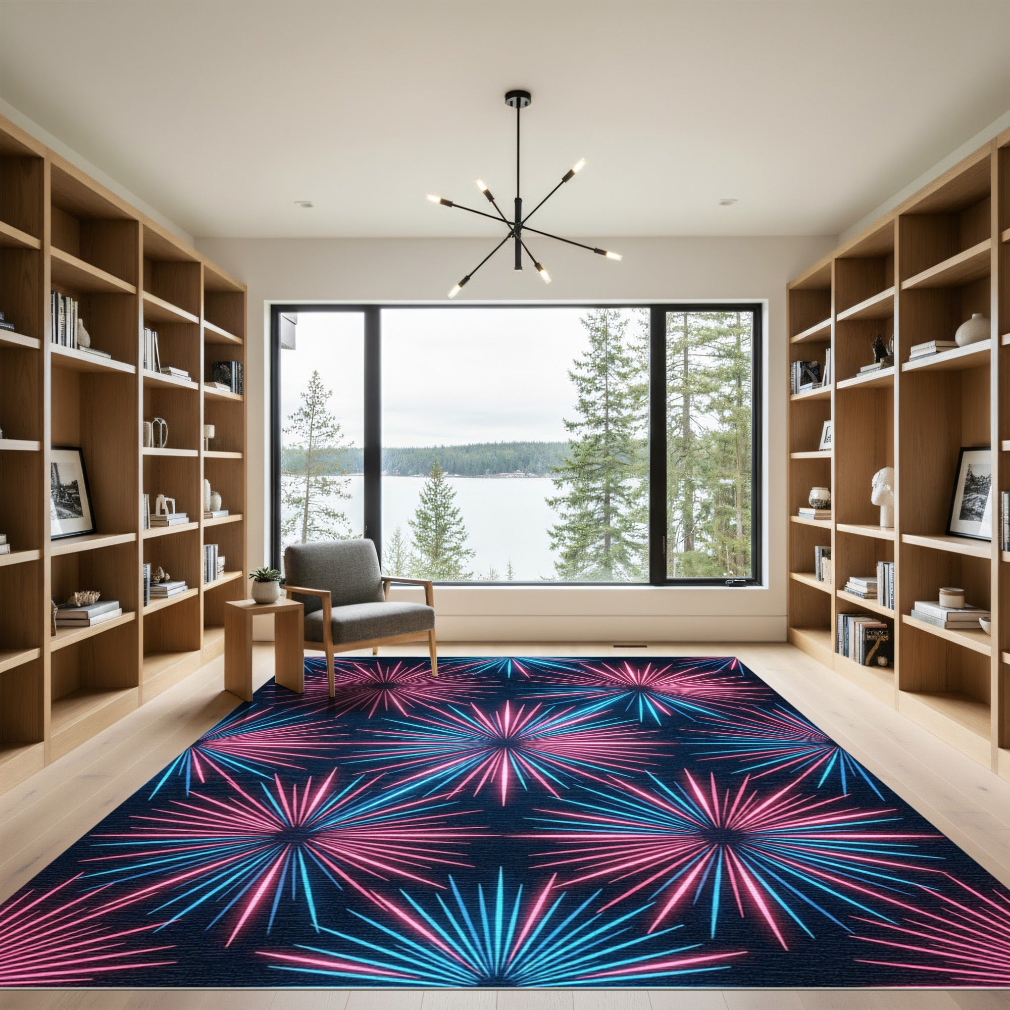 Neon Pink and Blue Radiant Starburst Rug