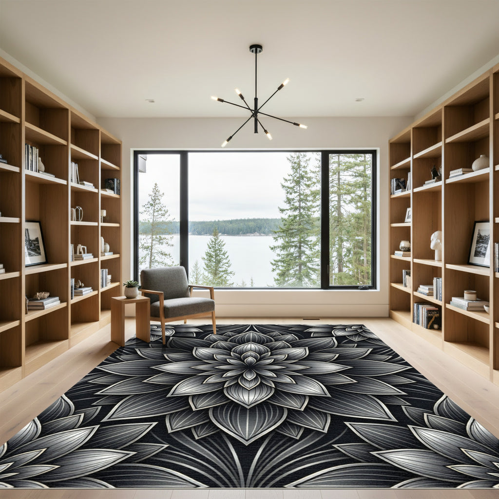 Monochromatic Floral Mandala Rug