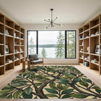 Lush Green Botanical Foliage Branch Rug