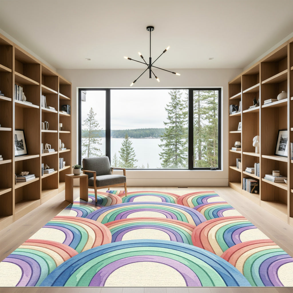 Pastel Rainbow Arched Watercolor Tapestry Rug