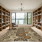 Earthy Tones Hexagonal Floral Medallion Rug