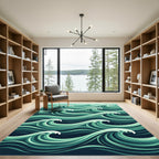 Ethereal Teal Ocean Swell Waves Rug