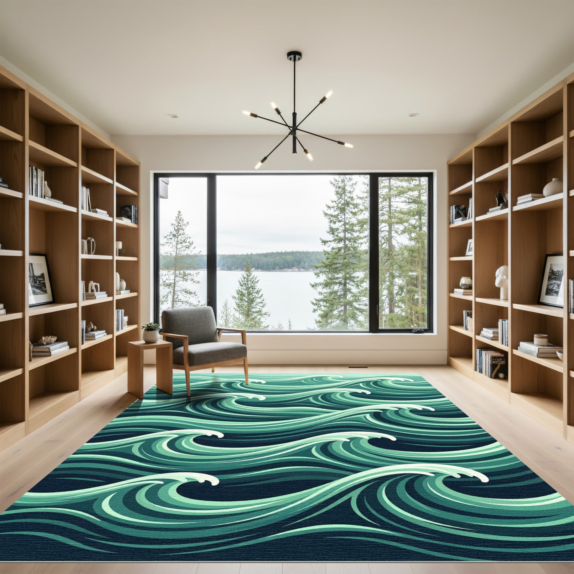 Ethereal Teal Ocean Swell Waves Rug