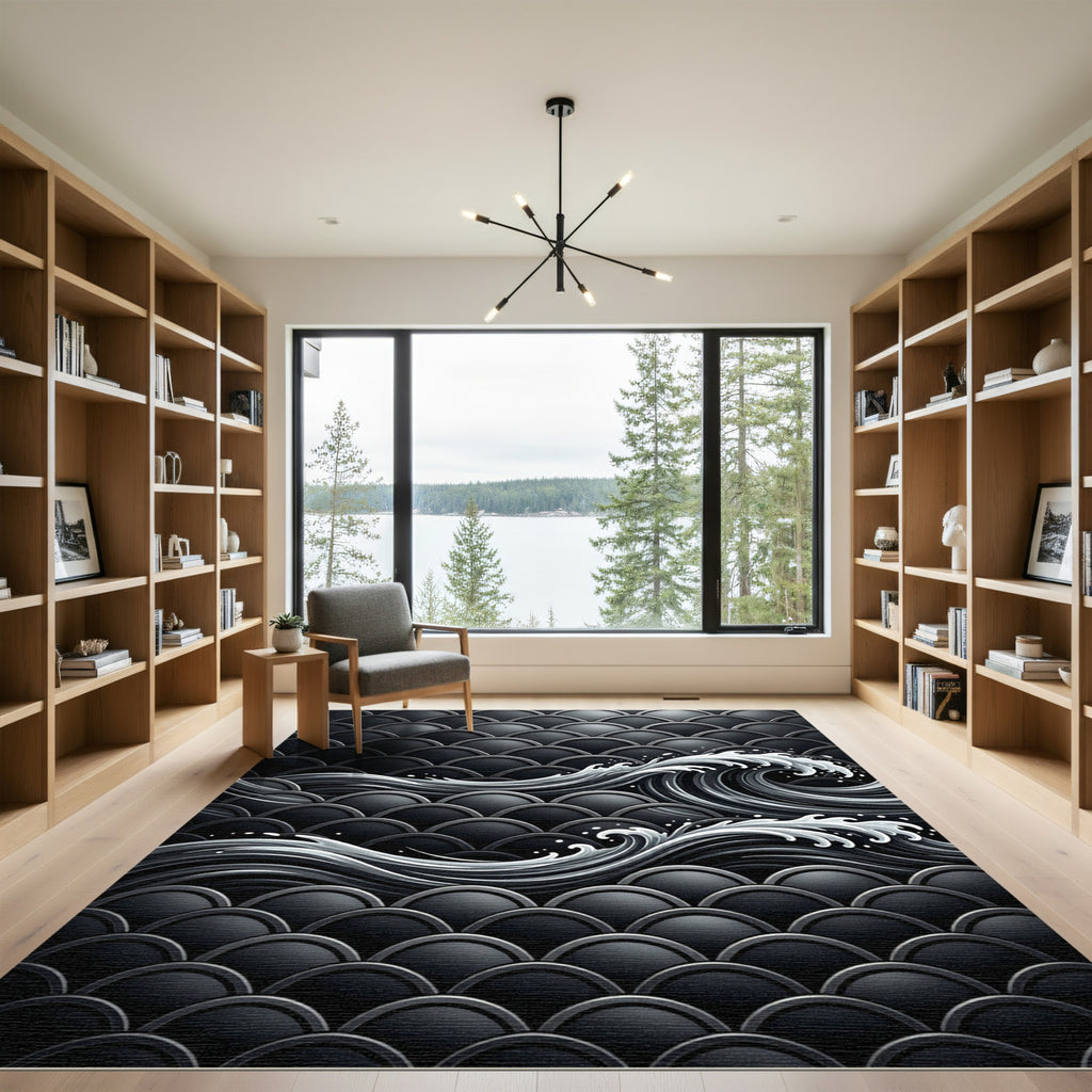 Dark Gray Wave Shell Pattern Rug