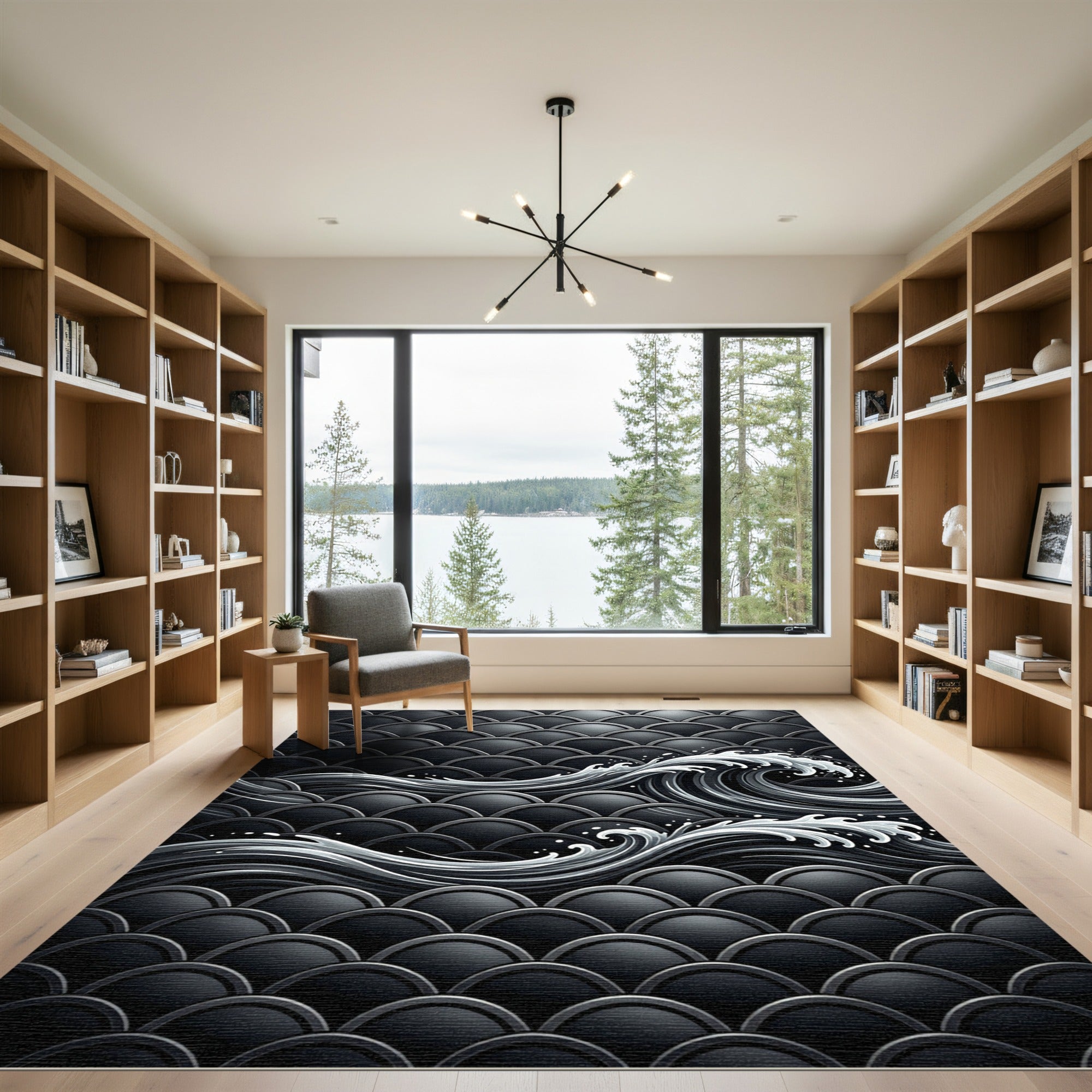 Dark Gray Wave Shell Pattern Rug