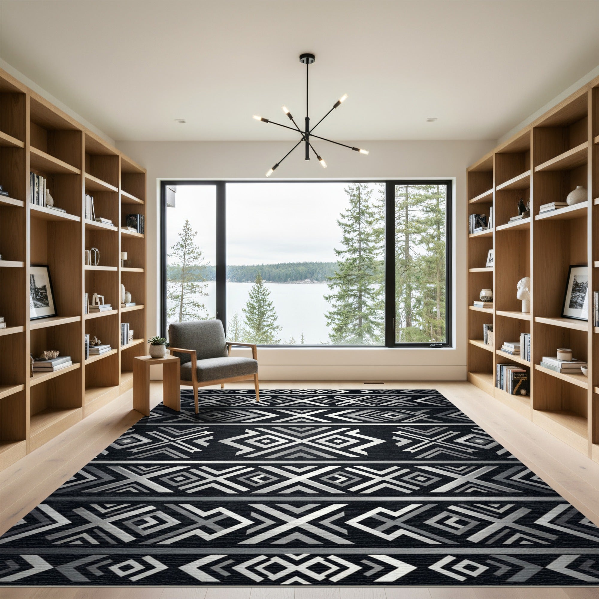Grayscale Geometric tribal band Rug