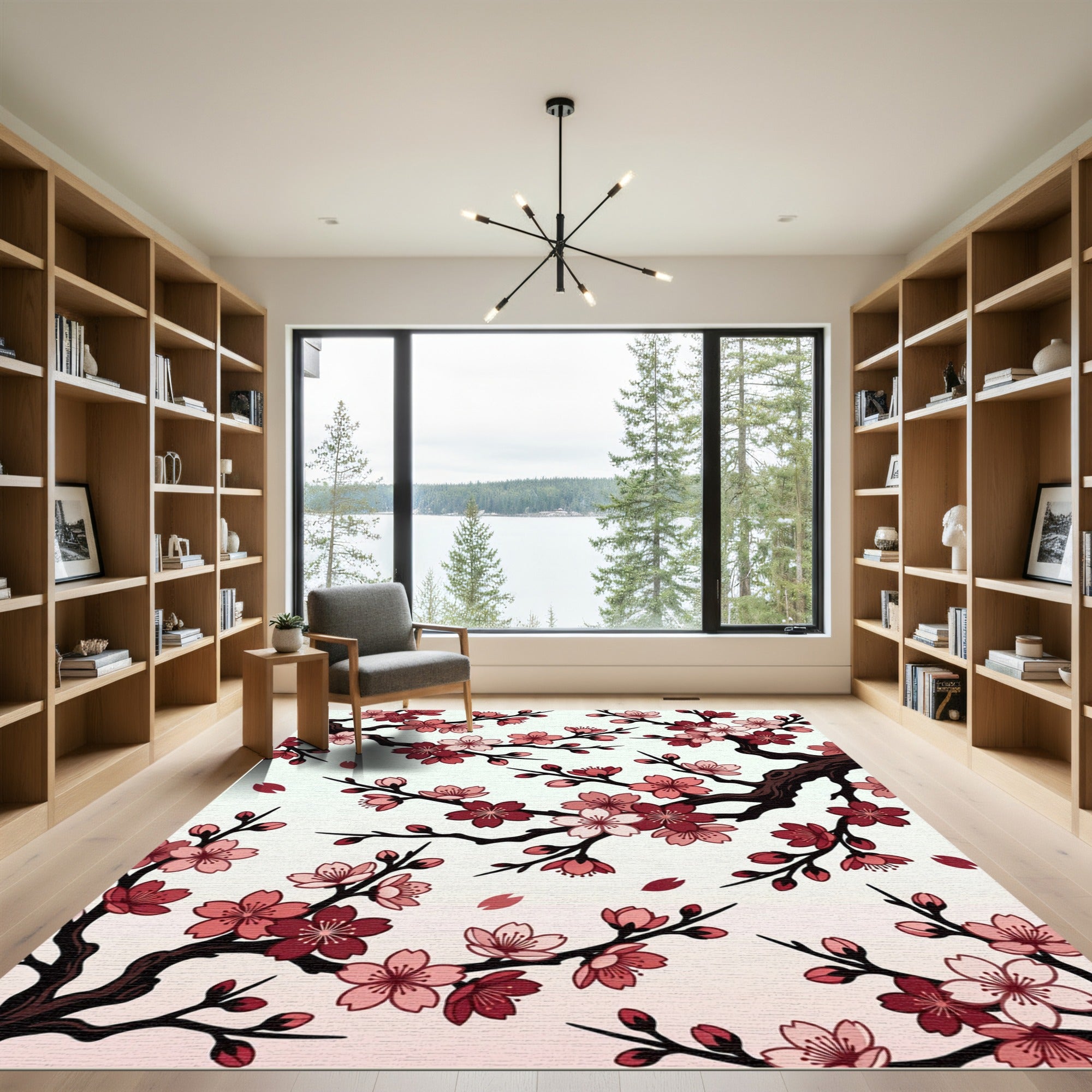 Crimson Cherry Blossom Branch Repeat Rug