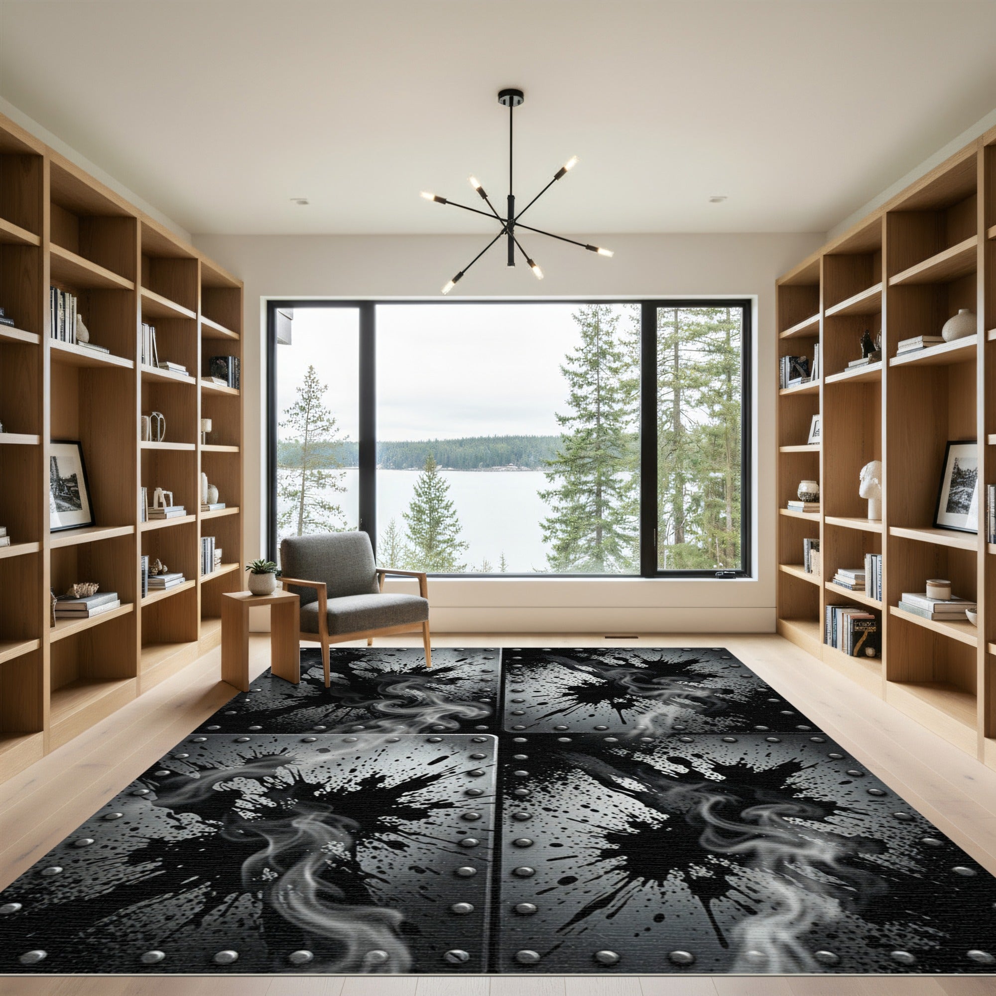 Gritty Metal Splatter Smoke Rug