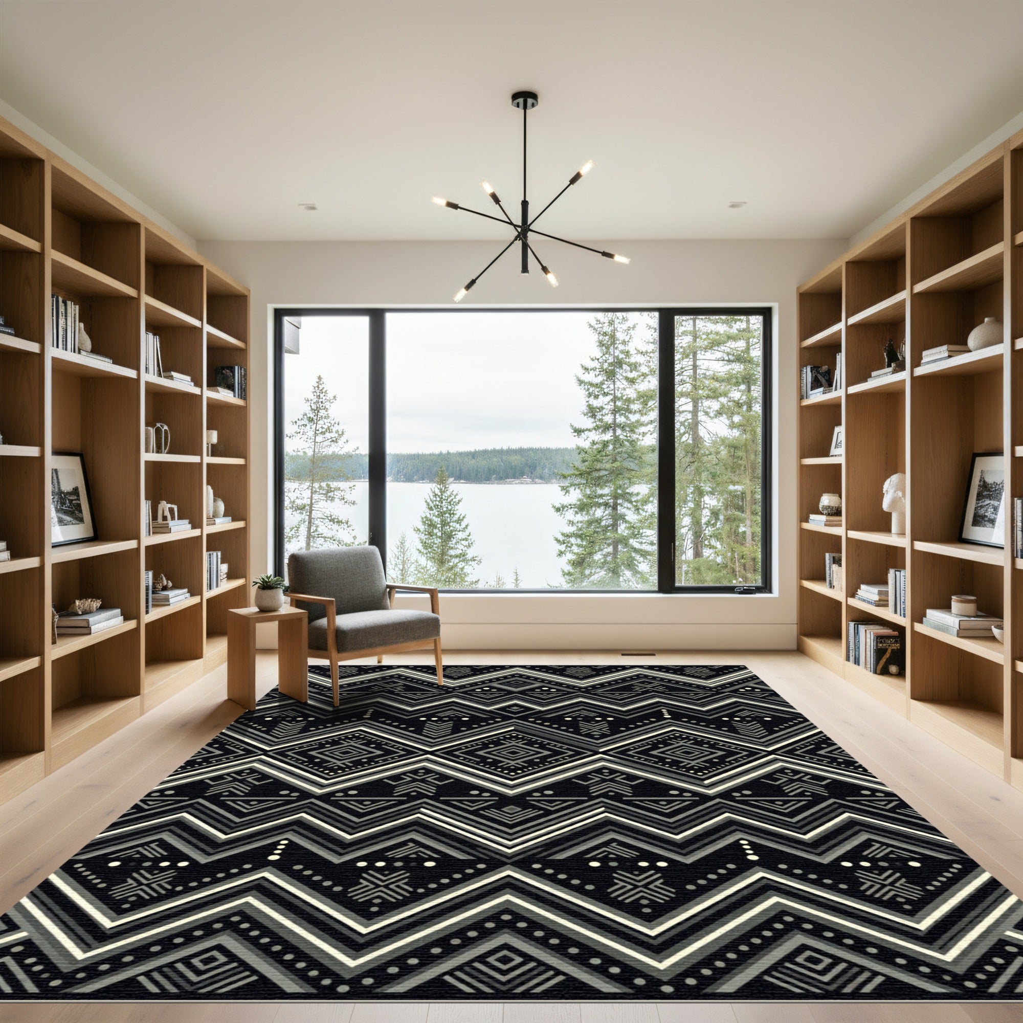 Monochrome Geometric Tribal Diamond Chevron Rug