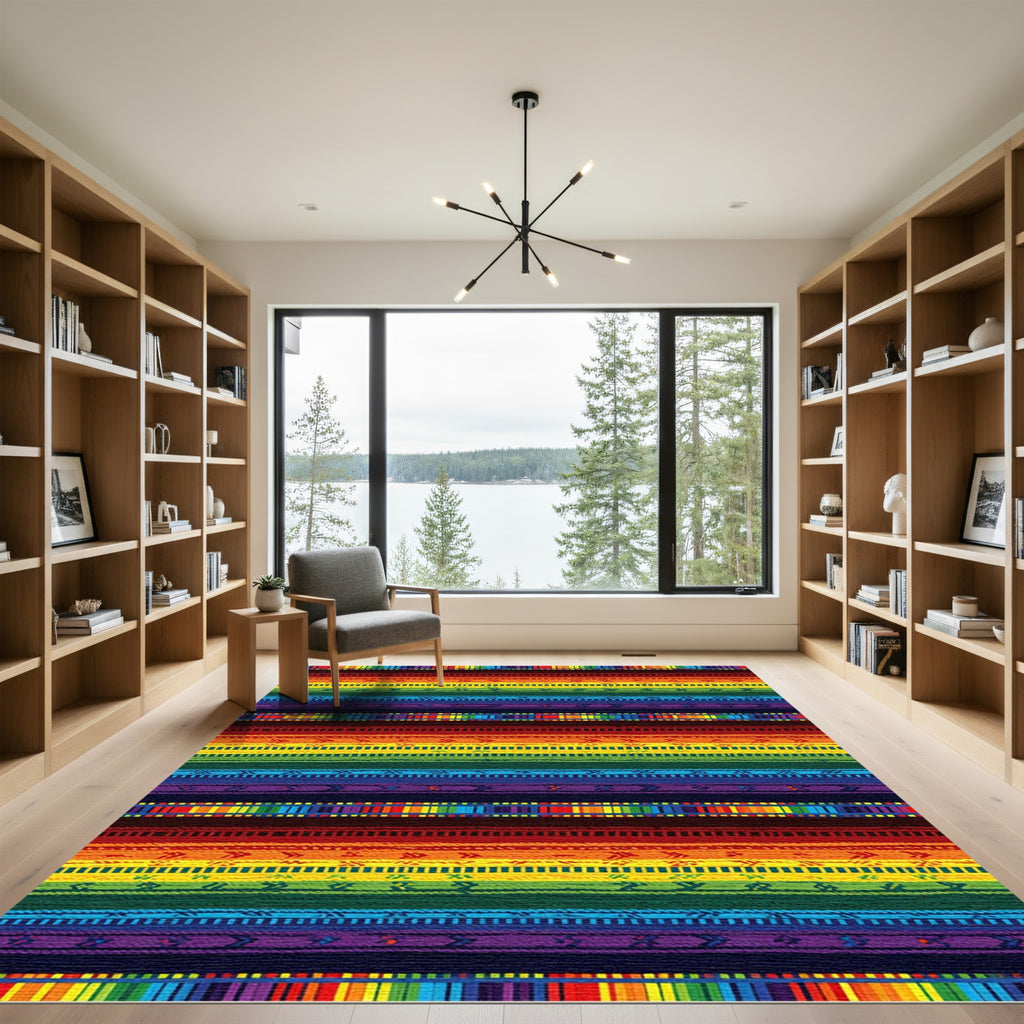 Vibrant Rainbow Geometric Stripe Rug
