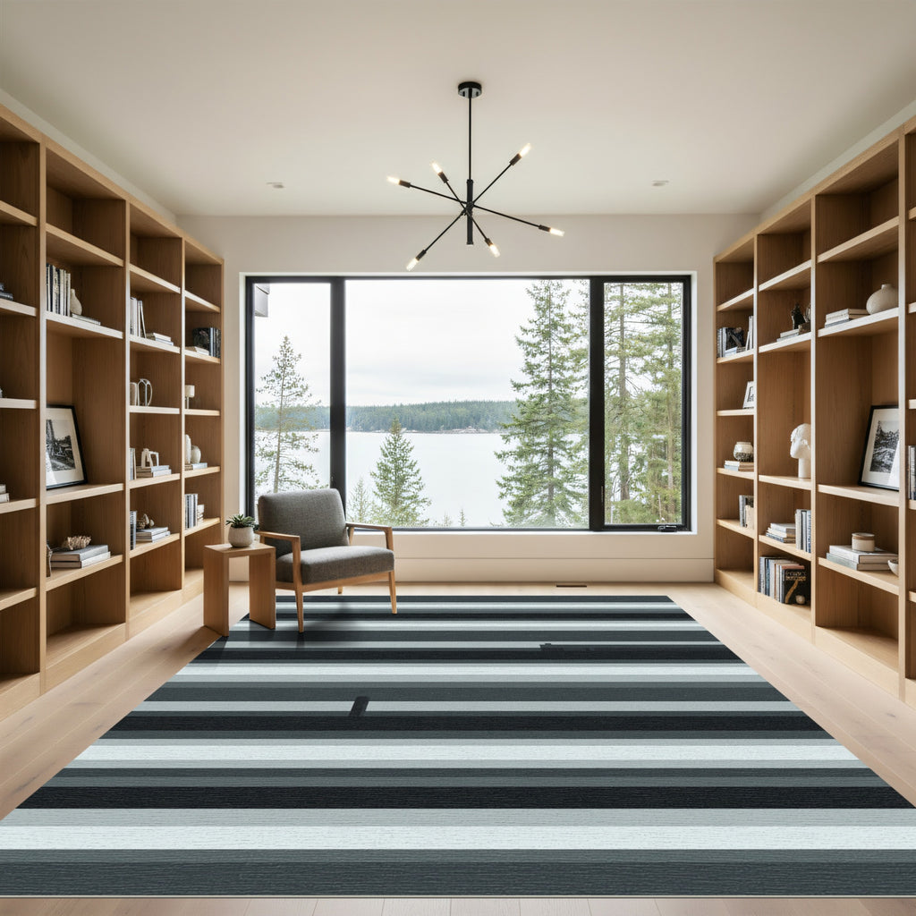 Grayscale Horizontal Stripe Minimalist Rug