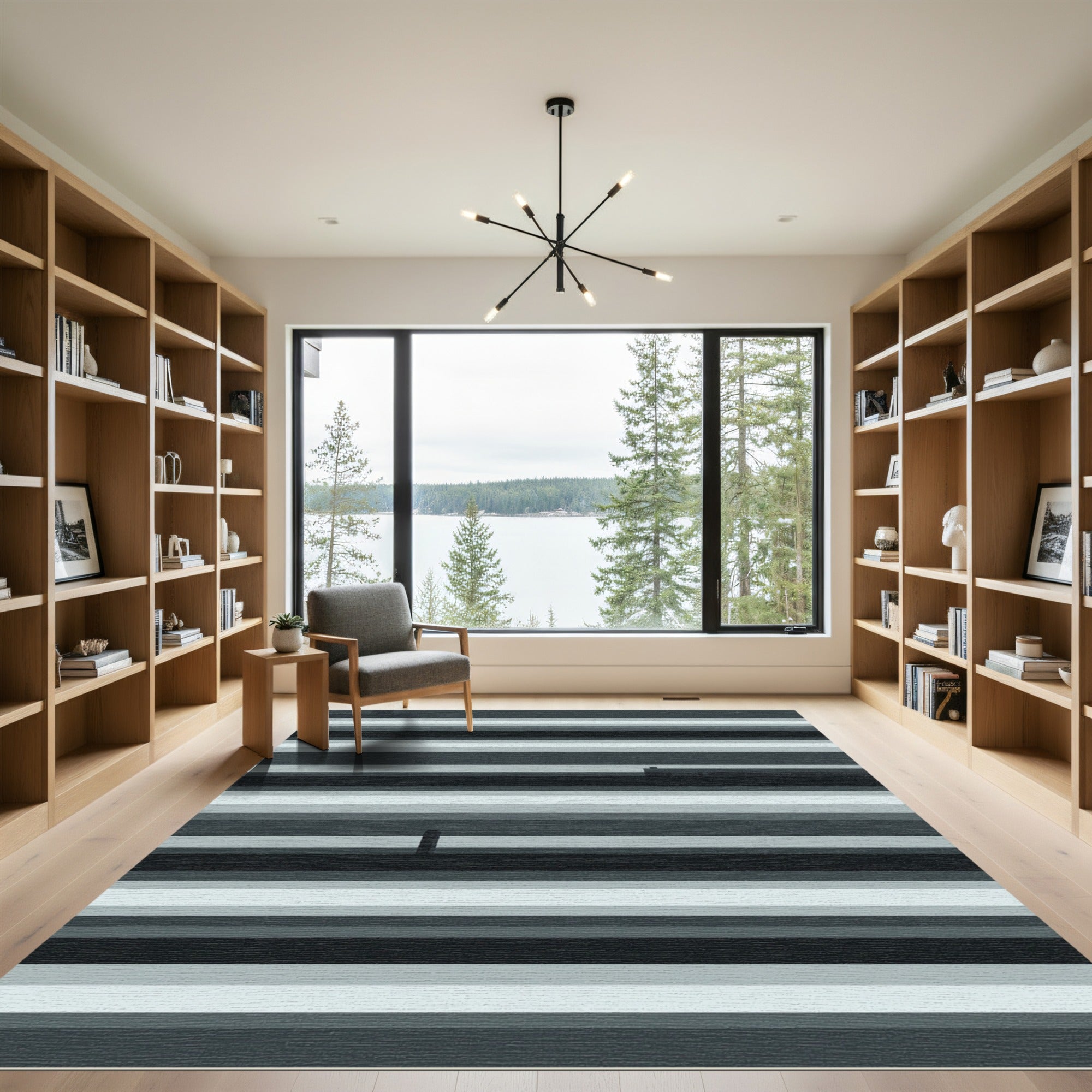 Grayscale Horizontal Stripe Minimalist Rug