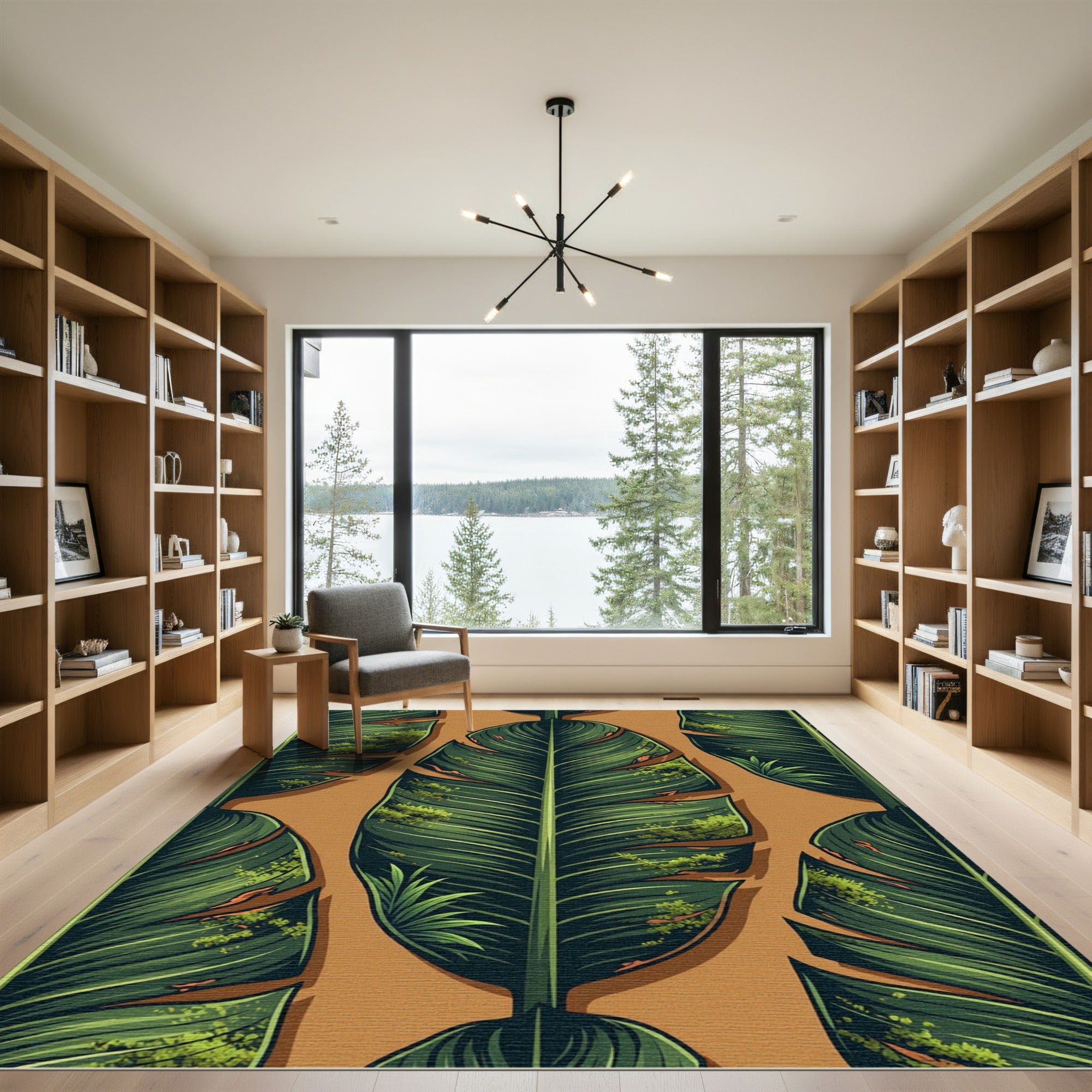 Lush Green Tropical Banana Leaf Illustration Rug