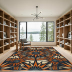 Angular Sunburst Geometric Orange Charcoal Rug