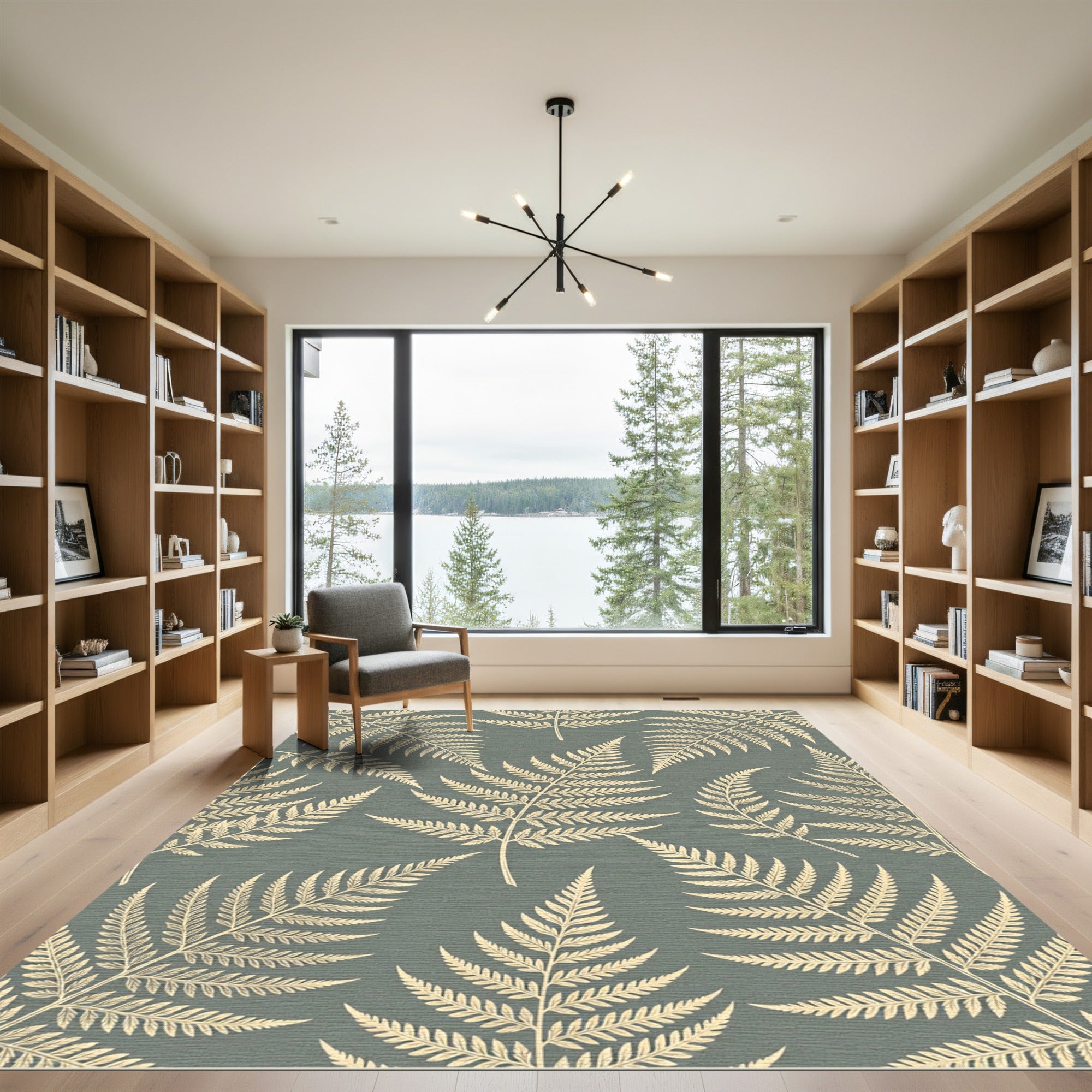 Light Beige Fern Foliage Background Rug