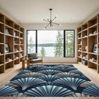 Elegant Slate Blue Art Deco Fan Rug
