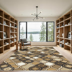 Elegant Gold Scalloped Geometric Tile Rug
