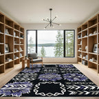 Tribal Blue Geometric Sunburst Frame Rug