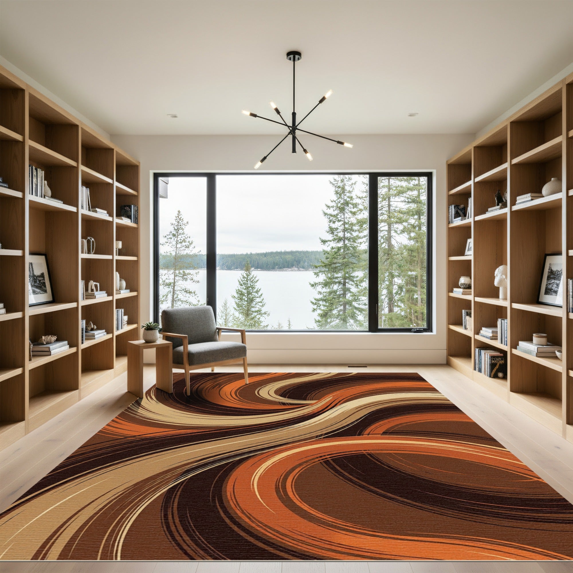 Abstract Earth Tone Swirling Wave Rug