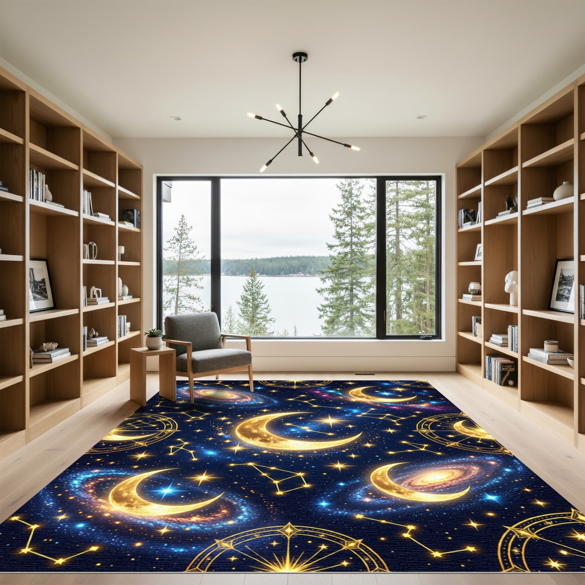 Celestial Golden Moon Galaxy Constellation Rug
