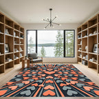 Geometric Peach and Gray Heart Radial Rug