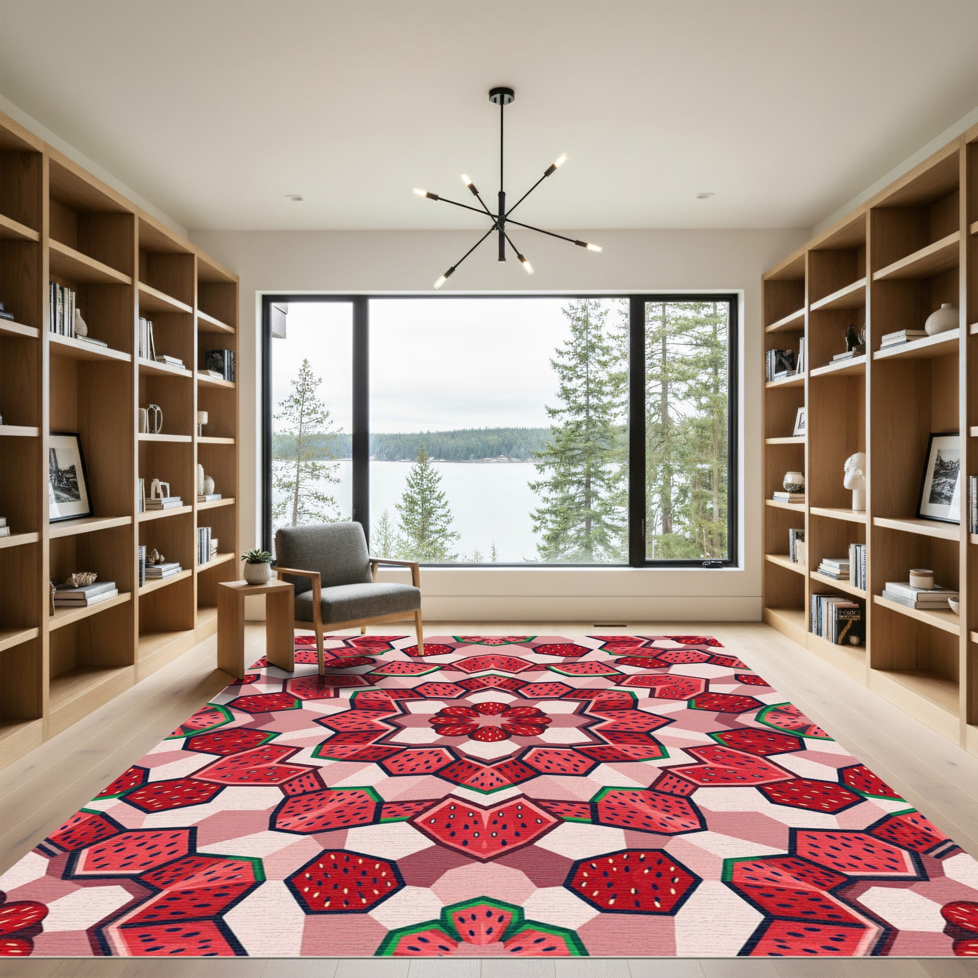 Crimson Strawberry Fractal Mandala Rug