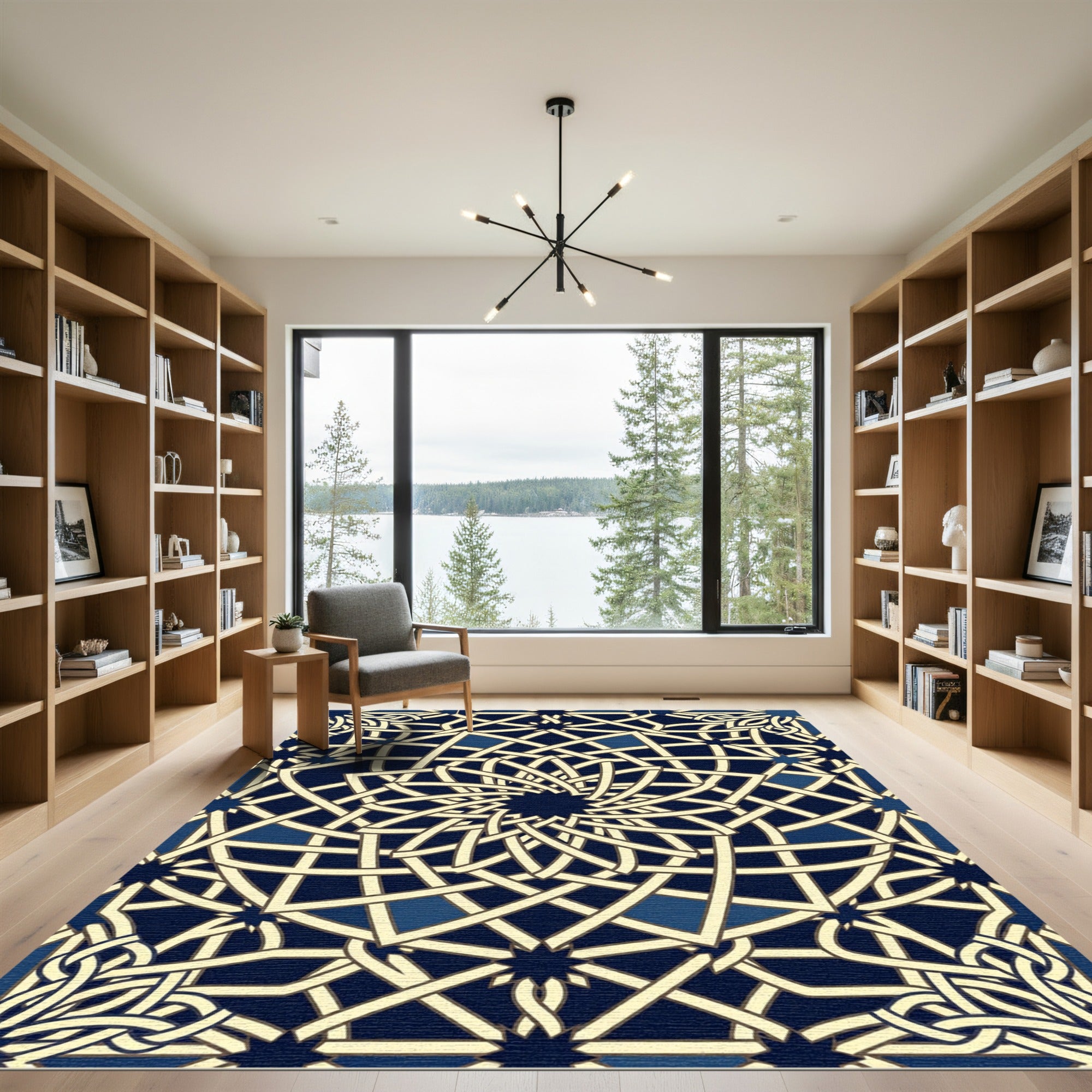 Navy Blue Geometric Interlaced Star Rug