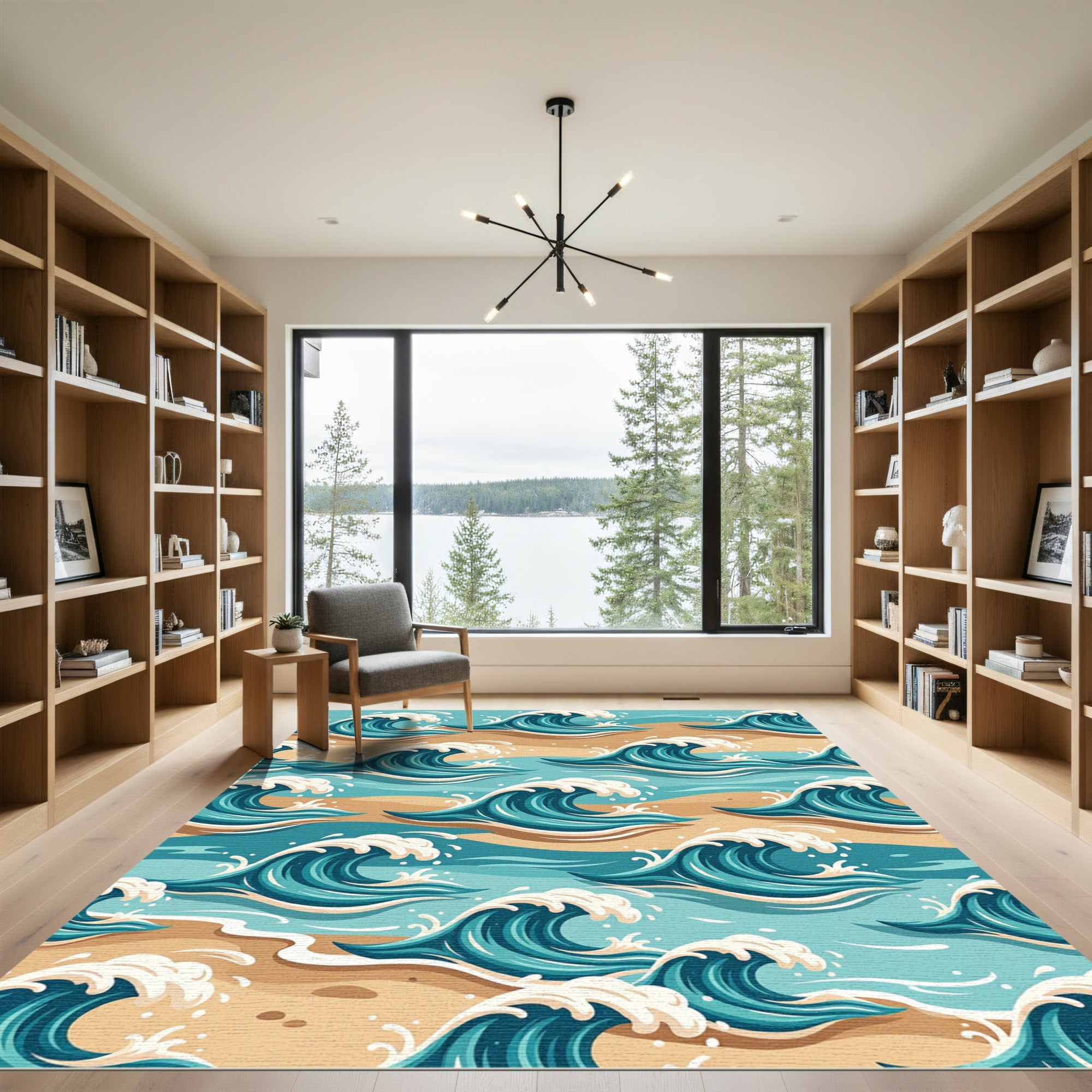 Playful Turquoise Coastal Ocean Wave Rug