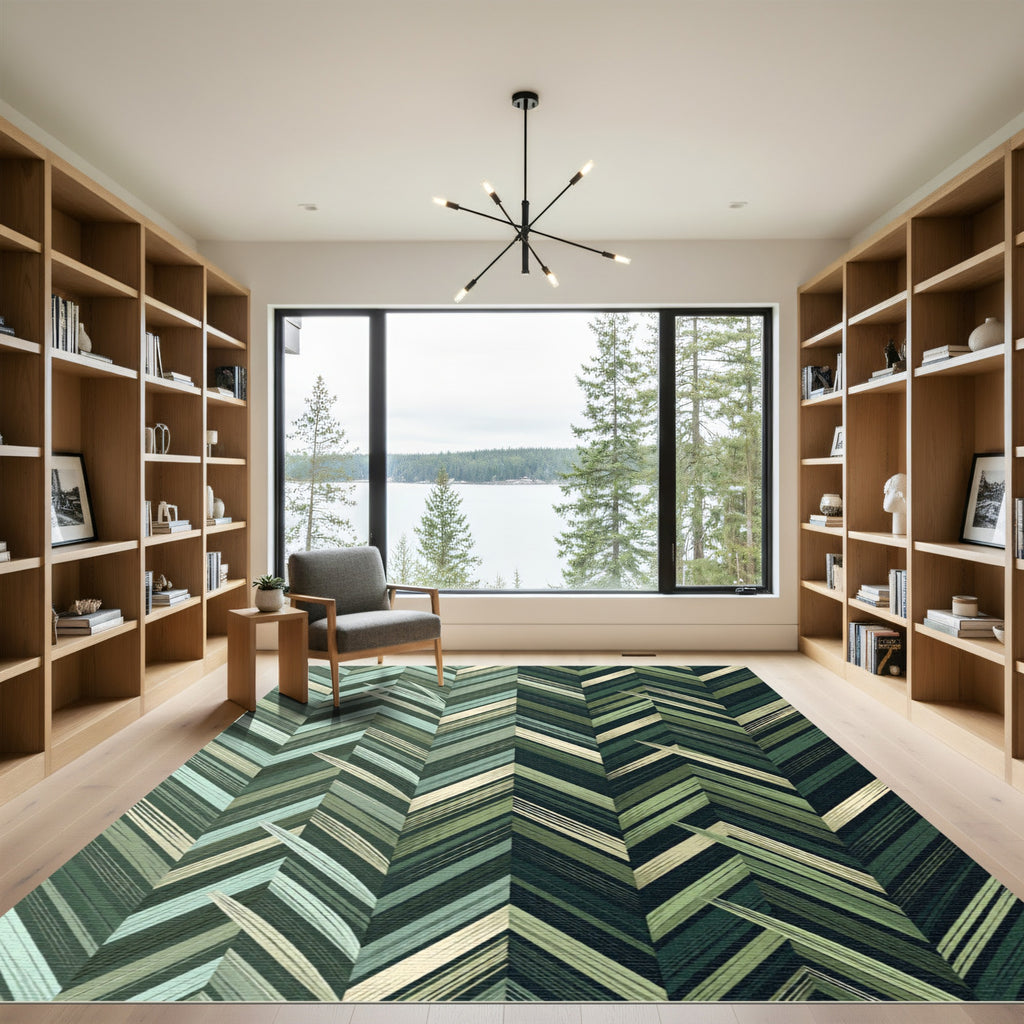 Deep Green Herringbone Stripe Rug