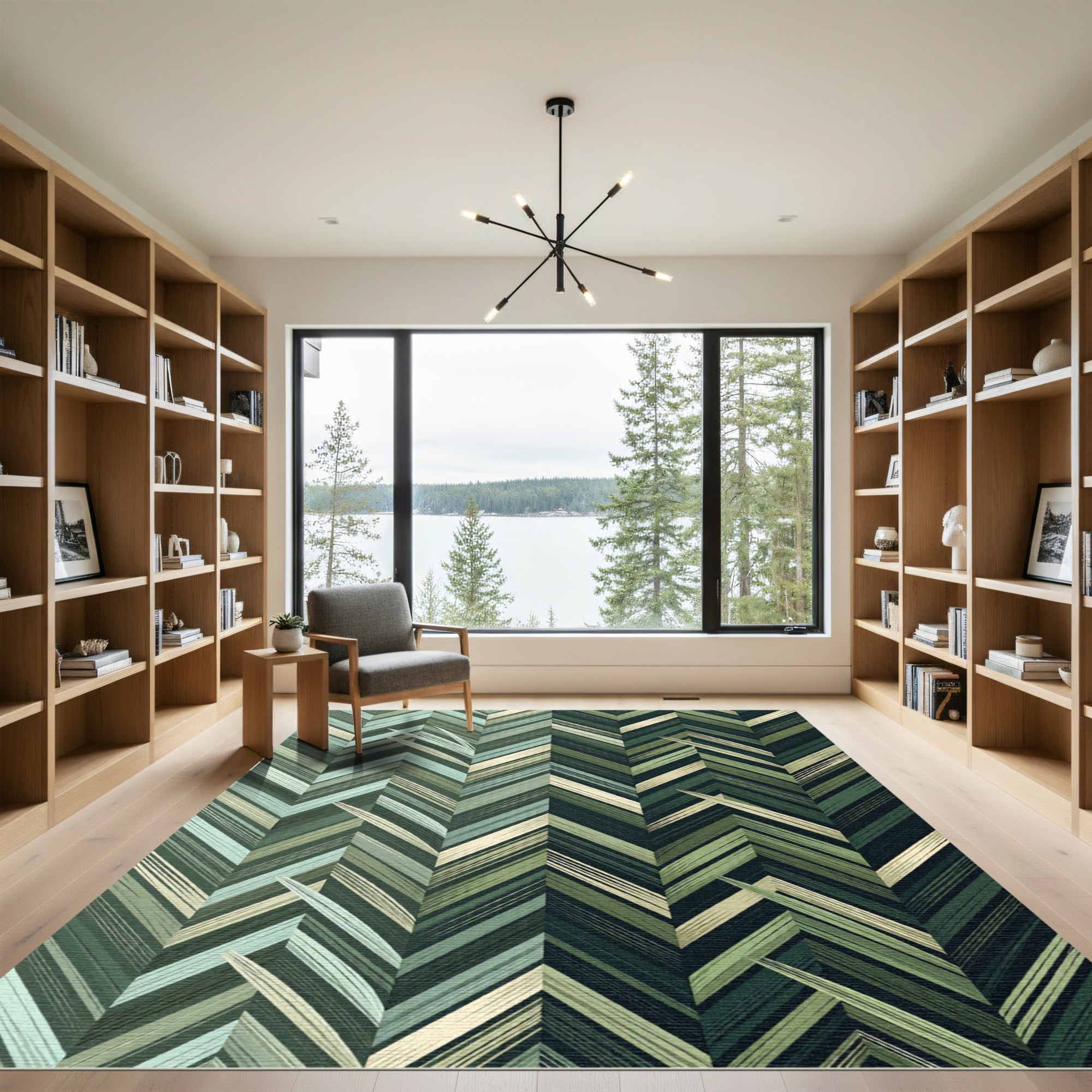 Deep Green Herringbone Stripe Rug